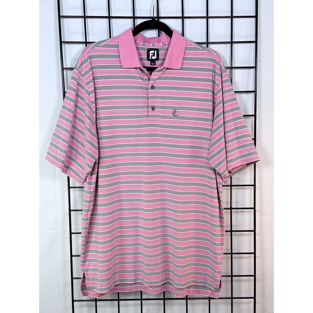 Footjoy Performance S/S Polo Shirt Mens L Pink Gray Striped Coastal Golf Preppy